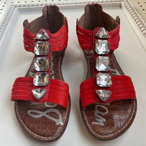 Sam Edelman Galina Rhinestone Red/Orange Leather-Cow Fur - Size 8.5